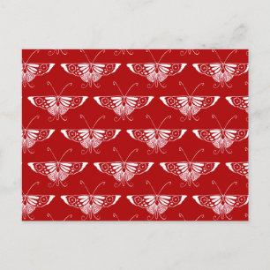 Cartão Postal Borboleta Deco Estilizada - vermelho-escuro e bran