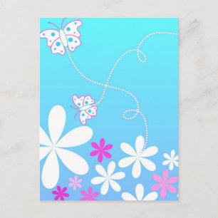 Cartão Postal Borboleta e flores
