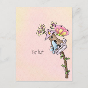 Cartão Postal Borboleta e pássaro se encontrando na casa dos pás
