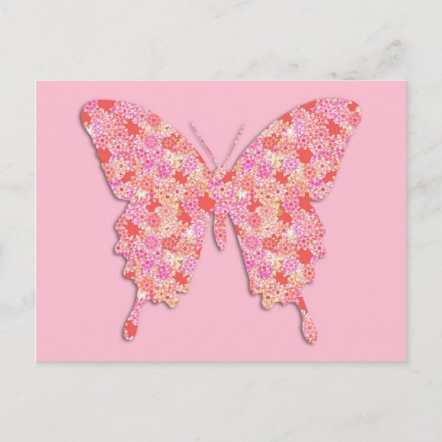 Cartão Postal Borboleta em forma de flor - rosa, laranja (Frente)