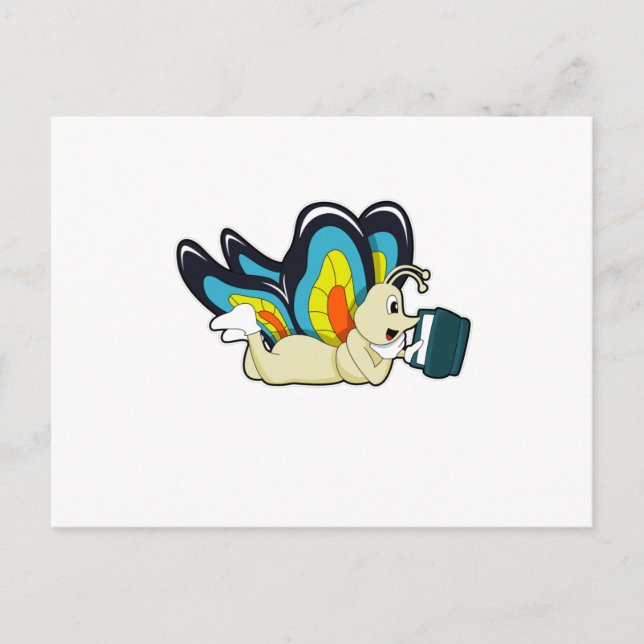 Cartão Postal Borboleta em Leitura com Livro (Frente)