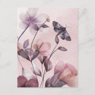 Cartão Postal Borboleta Floral Rosa