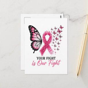 Cartão Postal Borboleta Laço Rosa de Conscientização do Câncer d