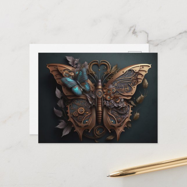 Cartão Postal Borboleta Mecânica Steampunk (Frente/Verso In Situ)