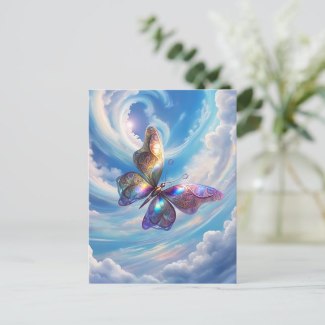 Cartão Postal Borboleta Nas Nuvens (Em pé/Frente)
