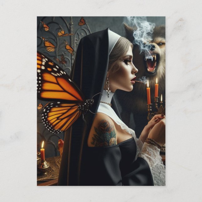 Cartão Postal Borboleta Nun Werewolf Horror (Frente)