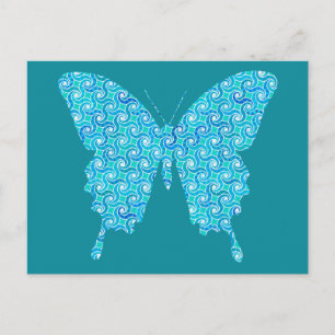Cartão Postal Borboleta, padrão em azul, turquesa, branco
