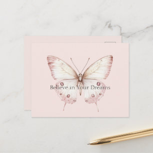 Cartão Postal Borboleta Rosa Bege Believe in Sonhos