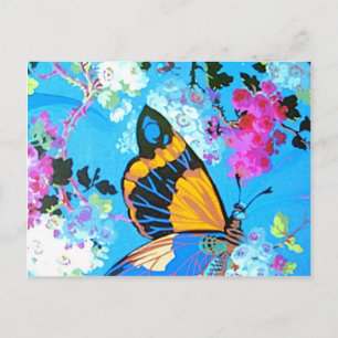 Cartão Postal Borboleta rosa e azul