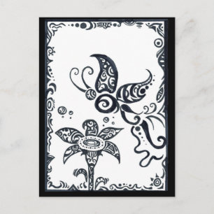 Cartão Postal Borboleta tribal em cartão-postal a tinta preta