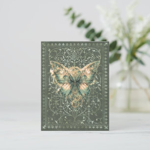 Cartão Postal Borboleta Verde Chique Steampunk