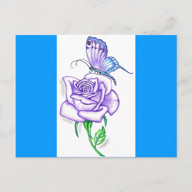 Cartão Postal Borboleta Violeta com Rosa (Frente)