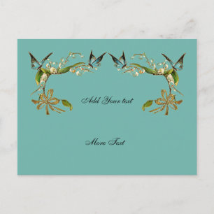 Cartão Postal Borboletas Antigas Azul Verde