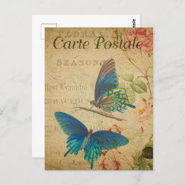 Cartão Postal Borboletas Azuis bonito Vintage