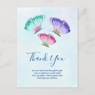 Cartão Postal Borboletas Coloridas em Aquarela Agradecimento