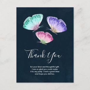 Cartão Postal Borboletas de Cores Aquáticas Cólidas Agradecemos