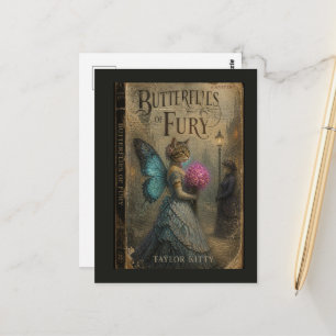 Cartão Postal Borboletas de Fúria Fada Kitty Capa de Livro Falso