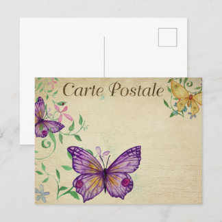 Cartão Postal Borboletas de Vintage Púrpura e Amarela