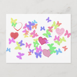 Cartão Postal borboletas e corações