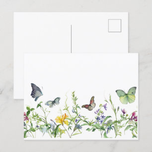 Cartão Postal Borboletas e flores