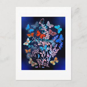 Cartão Postal Borboletas e mariposas fluindo sobre flores