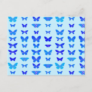 Cartão Postal Borboletas, índigo, fundo azul-céu