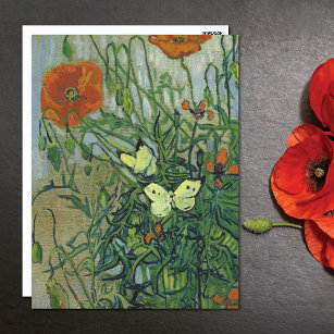 Cartão Postal Borboletas Poppies Paisagem Vincent van Gogh