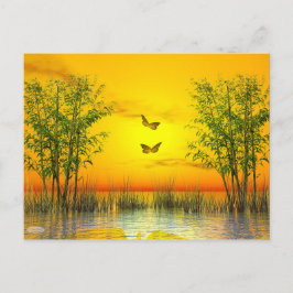 Cartão Postal Borboletas por pôr do sol - renderização 3D