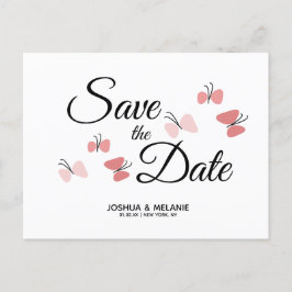 Cartão Postal Borboletas Românticas Rosa Save the Dates 