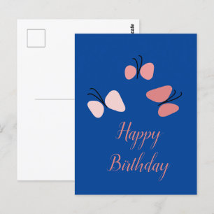 Cartão Postal Borboletas Rosa Flutuantes Feliz Aniversário