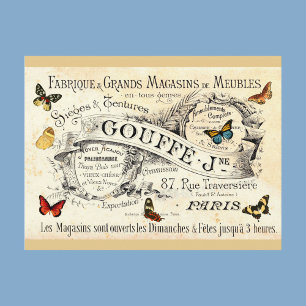 Cartão Postal Borboletas Vintage em Anúncio Francês, Sua Mensage