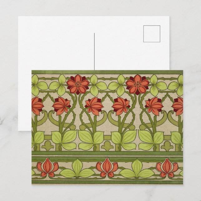 Cartão Postal Borda Amiga Floral no Estilo Art Nouveau (Frente/Verso)