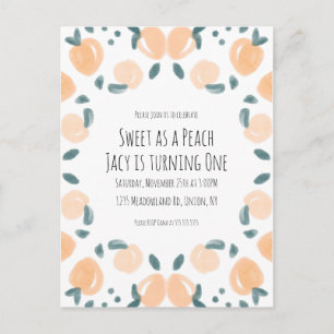 Cartão Postal Borda de Festa de aniversário de Pêssego de Aquare