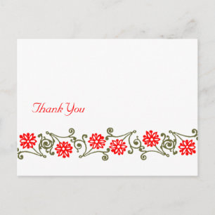 Cartão Postal Borda Floral Dourada Vermelha Personalizada Obriga