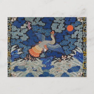 Cartão Postal Bordado Chinês Azul Vintage