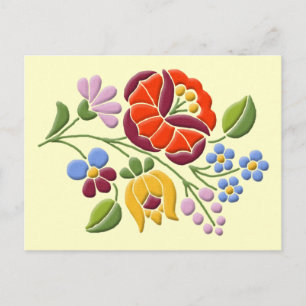 Cartão Postal Bordado de Kalocsa - Arte Folclórica Húngara