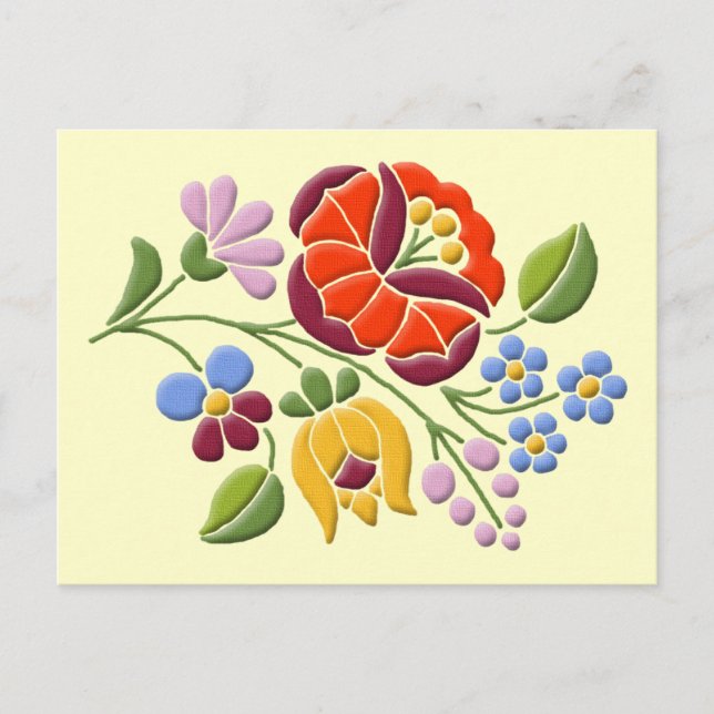 Cartão Postal Bordado de Kalocsa - Arte Folclórica Húngara (Frente)