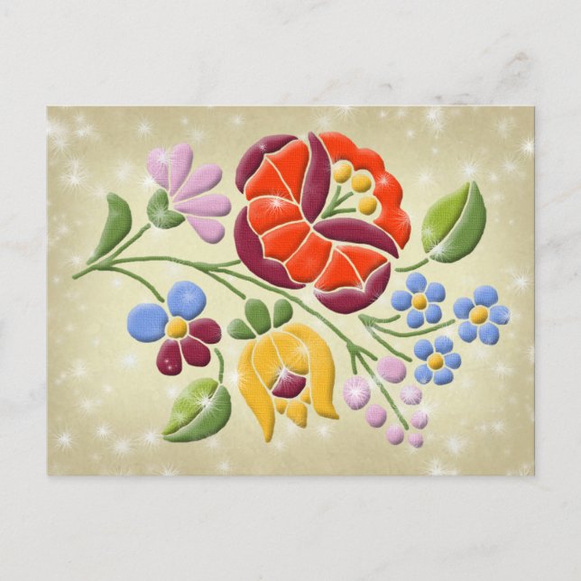 Cartão Postal Bordado de Kalocsa - Arte Folclórica Húngara (Frente)