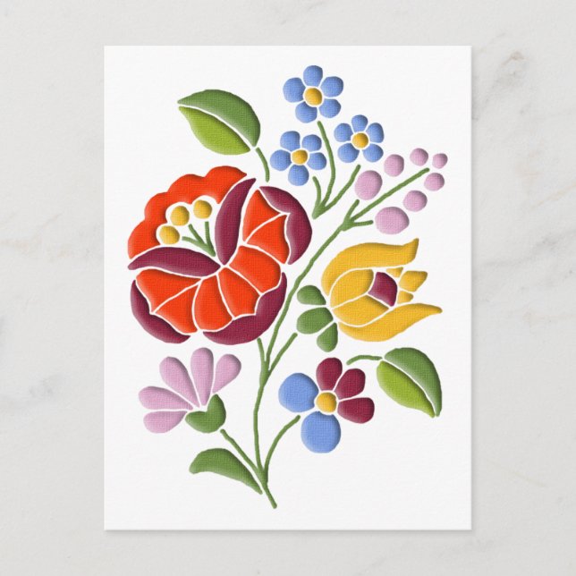 Cartão Postal Bordado de Kalocsa - Arte Folclórica Húngara (Frente)