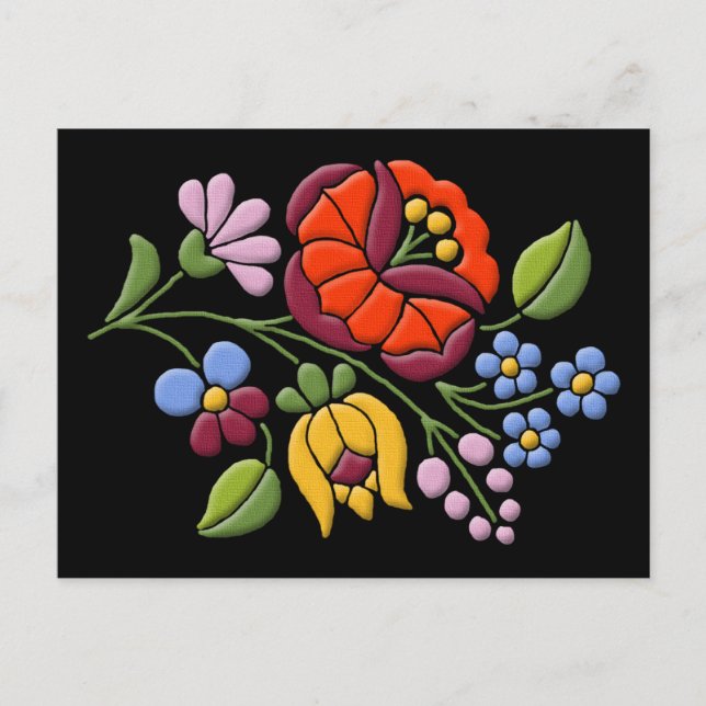 Cartão Postal Bordado de Kalocsa - arte popular húngara (Frente)