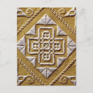 Cartão Postal Bordado impresso branco 1 em linho personalizado