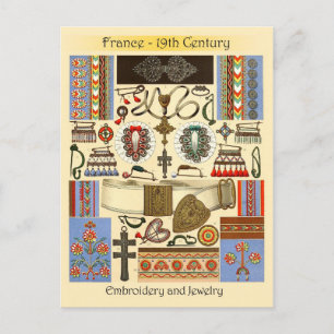 Cartão Postal Bordados e Joias - França, século XIX