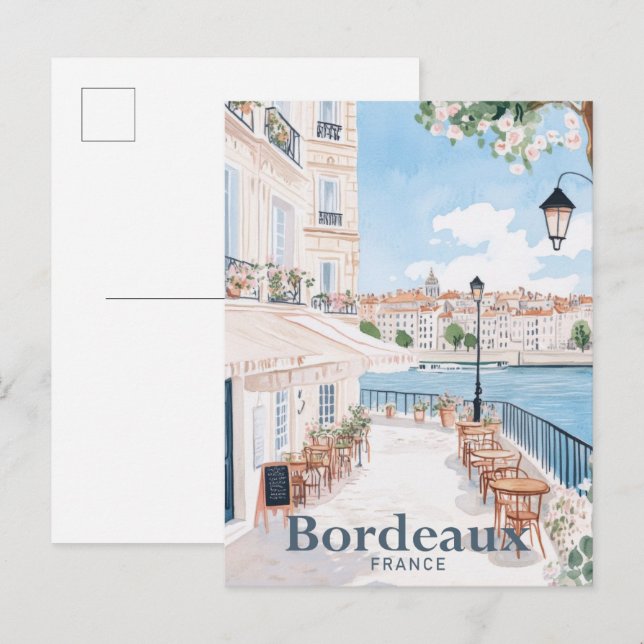 Cartão Postal Bordeaux France Watercolor Painting Viagem (Frente/Verso)