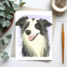 Cartão Postal Border Collie | Cachorro Lindo Pet Aquarela
