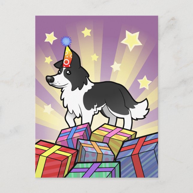 Cartão Postal Border Collie de Aniversário (Frente)