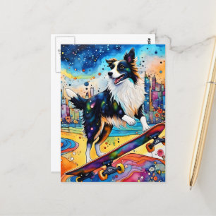 Cartão Postal Border Collie Skateboard