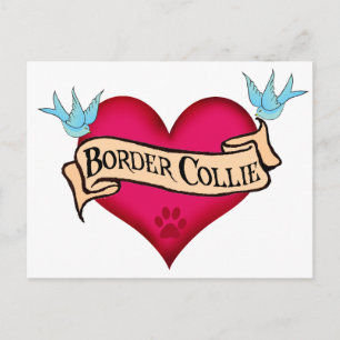 Cartão Postal Border Collie Tattoo Heart