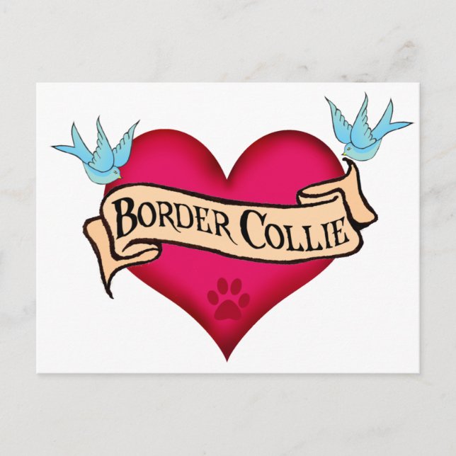 Cartão Postal Border Collie Tattoo Heart (Frente)