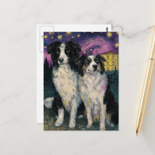 Cartão Postal Border Collies de Van Gogh à Noite
