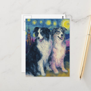 Cartão Postal Border Collies Falso Van Gogh